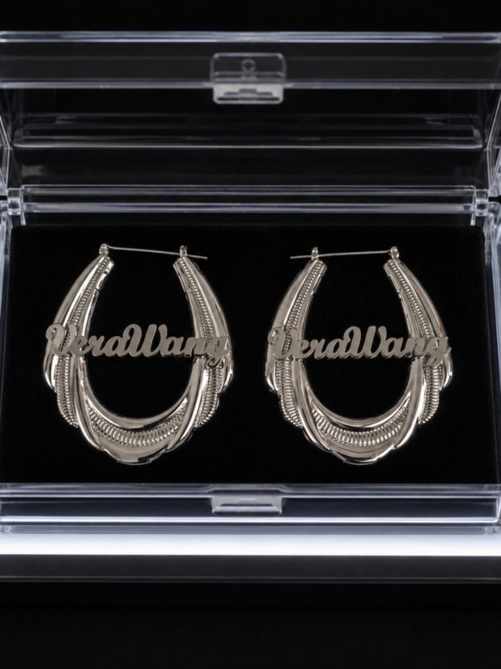 Vera Wang Silver Script Hoop Earrings